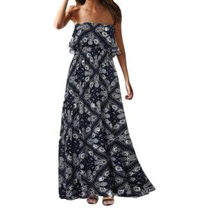 NWT YIDARTON, OFF SHOULDER, SOFT COTTON, MAXI DRESS IN BLUE & WHITE. SIZE M